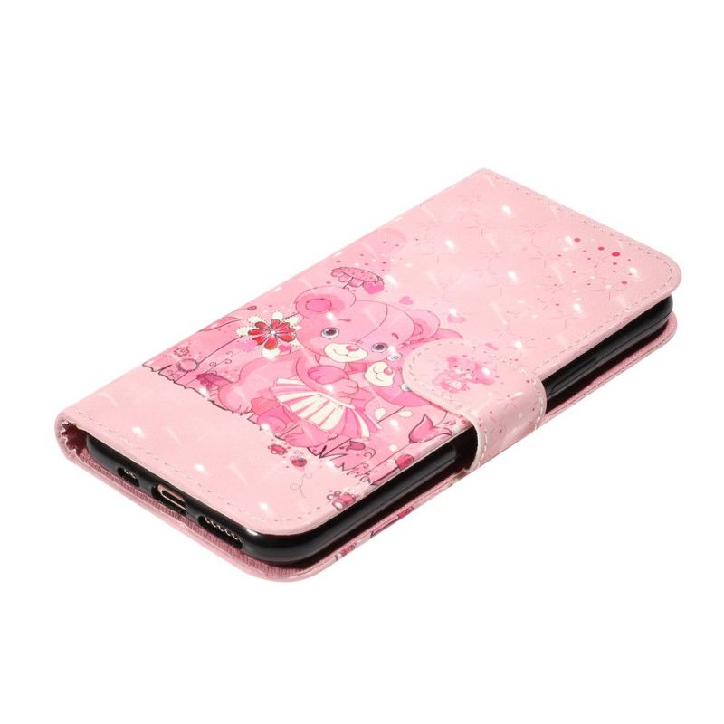 Flip Case Leren iPhone 11 Pro Max Teddyberen Lichte Vlekjes Met String