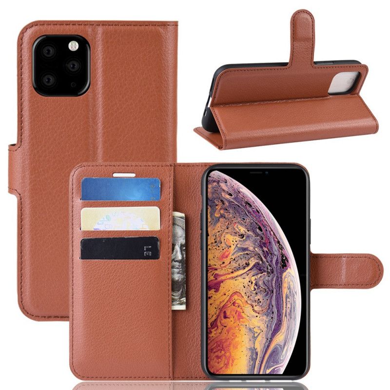 Flip Case Leren iPhone 11 Pro Max Wit Zwart Premium Lychee-Leereffect