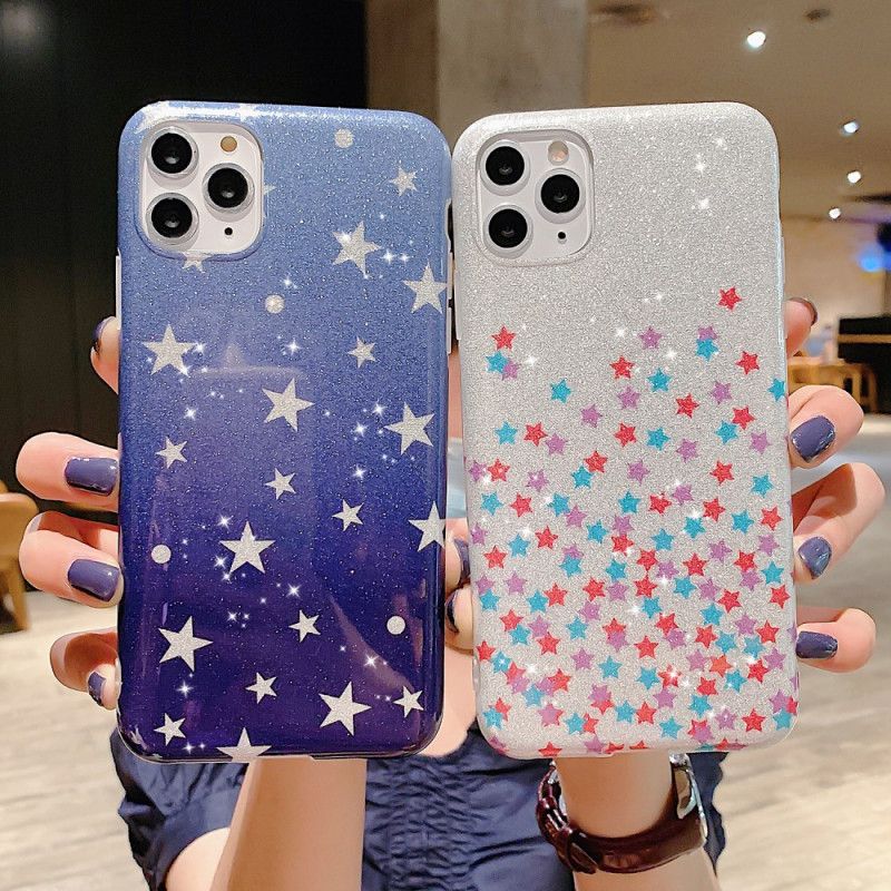 Hoesje iPhone 11 Pro Max Donkerblauw Wit Ster Glitter