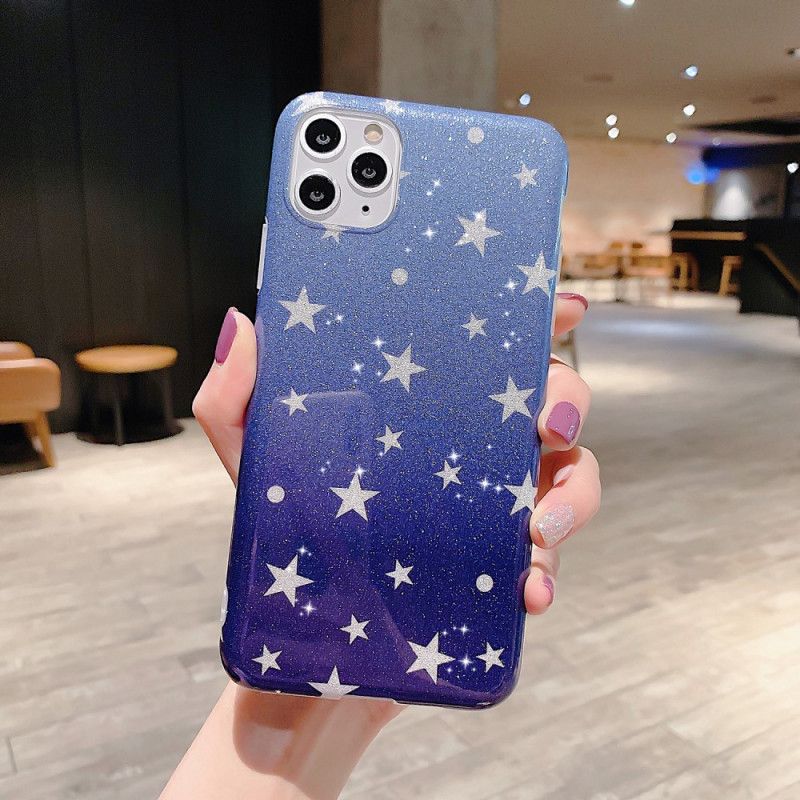 Hoesje iPhone 11 Pro Max Donkerblauw Wit Ster Glitter