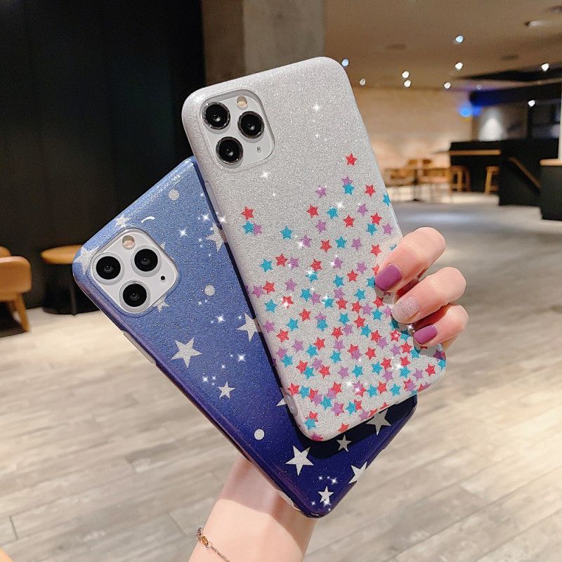 Hoesje iPhone 11 Pro Max Donkerblauw Wit Ster Glitter