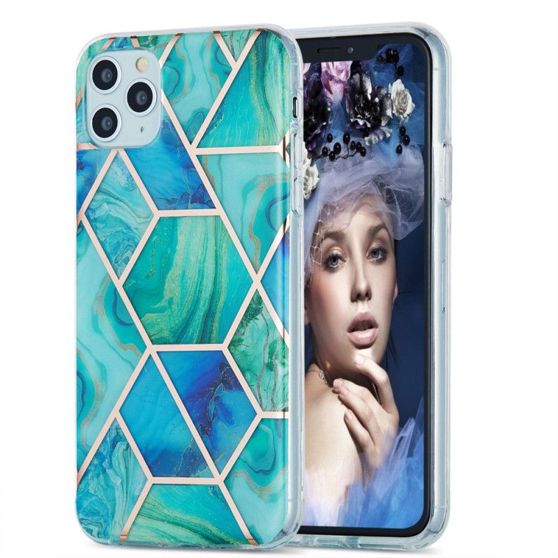 Hoesje iPhone 11 Pro Max Groen Wit Geometrie Van Siliconenmarmer