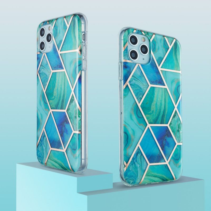 Hoesje iPhone 11 Pro Max Groen Wit Geometrie Van Siliconenmarmer