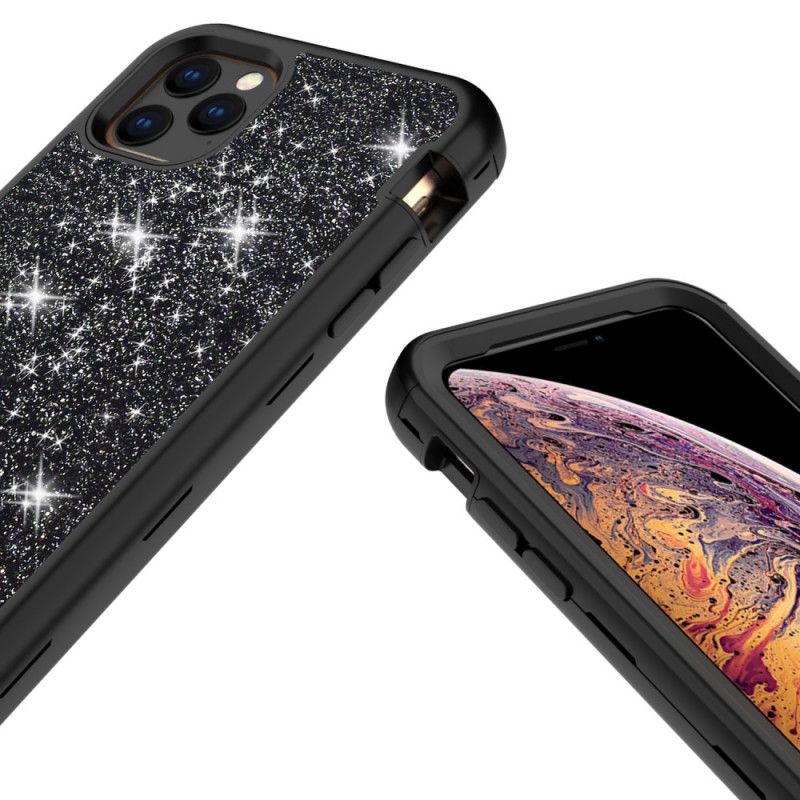 Hoesje iPhone 11 Pro Max Paars Zwart Hybride Glitter