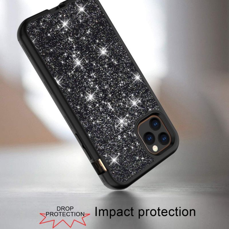 Hoesje iPhone 11 Pro Max Paars Zwart Hybride Glitter