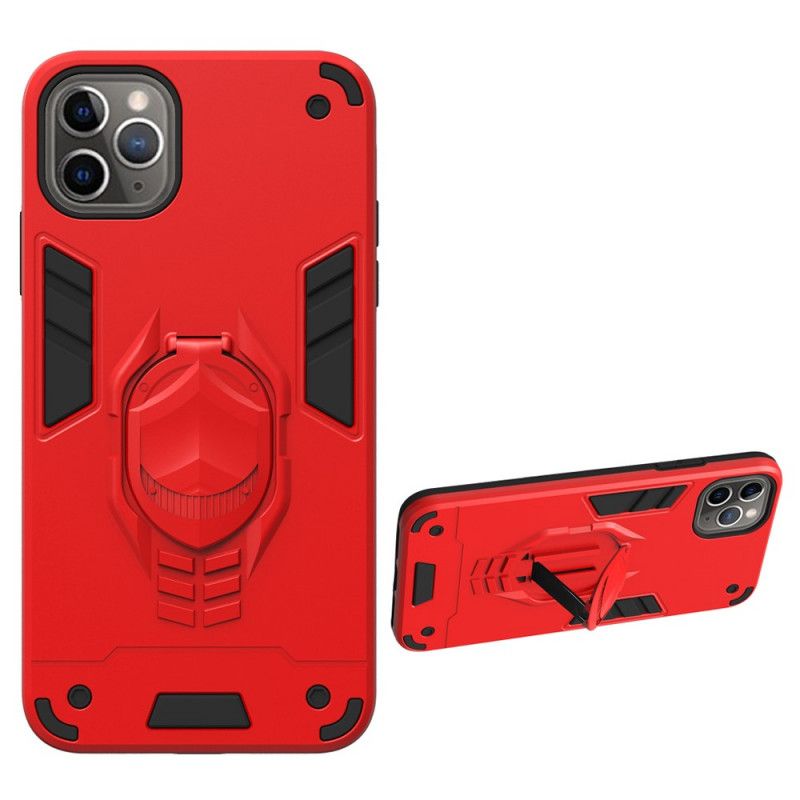 Hoesje iPhone 11 Pro Max Rood Zwart Afneembaar Pantser Met Ringhouder