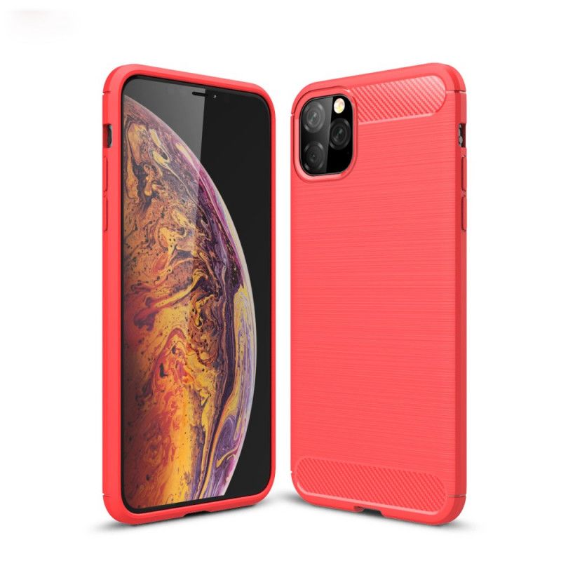 Hoesje iPhone 11 Pro Max Rood Zwart Geborsteld Koolstofvezel