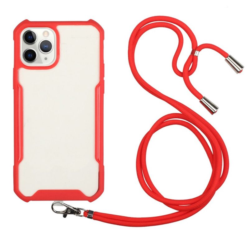 Hoesje iPhone 11 Pro Max Rood Zwart Hybride Met Gekleurd Koord