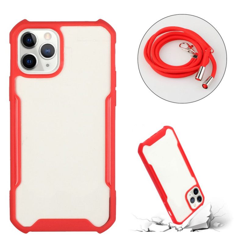 Hoesje iPhone 11 Pro Max Rood Zwart Hybride Met Gekleurd Koord