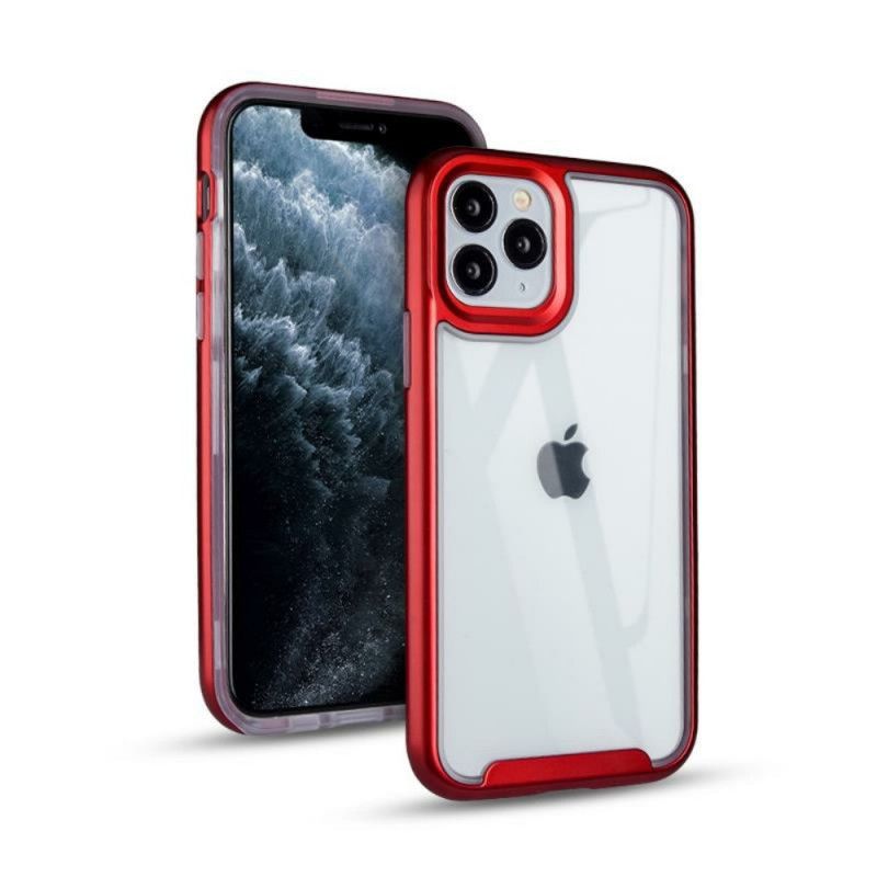 Hoesje iPhone 11 Pro Max Rood Zwart Hybride Metalen Randen