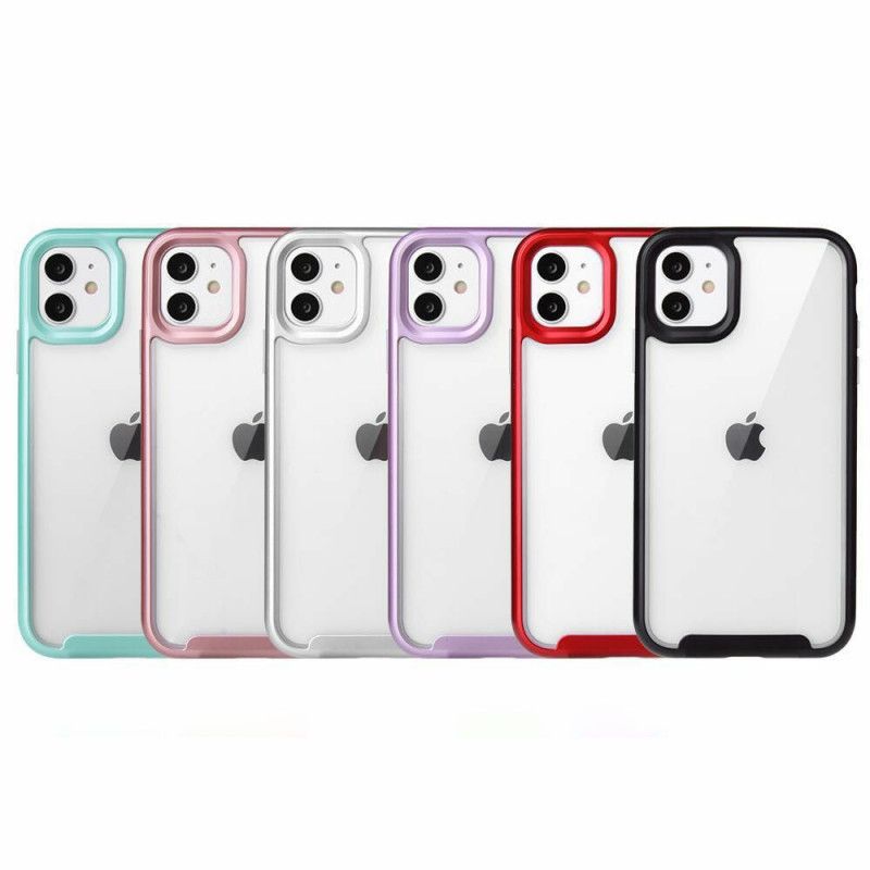 Hoesje iPhone 11 Pro Max Rood Zwart Hybride Metalen Randen