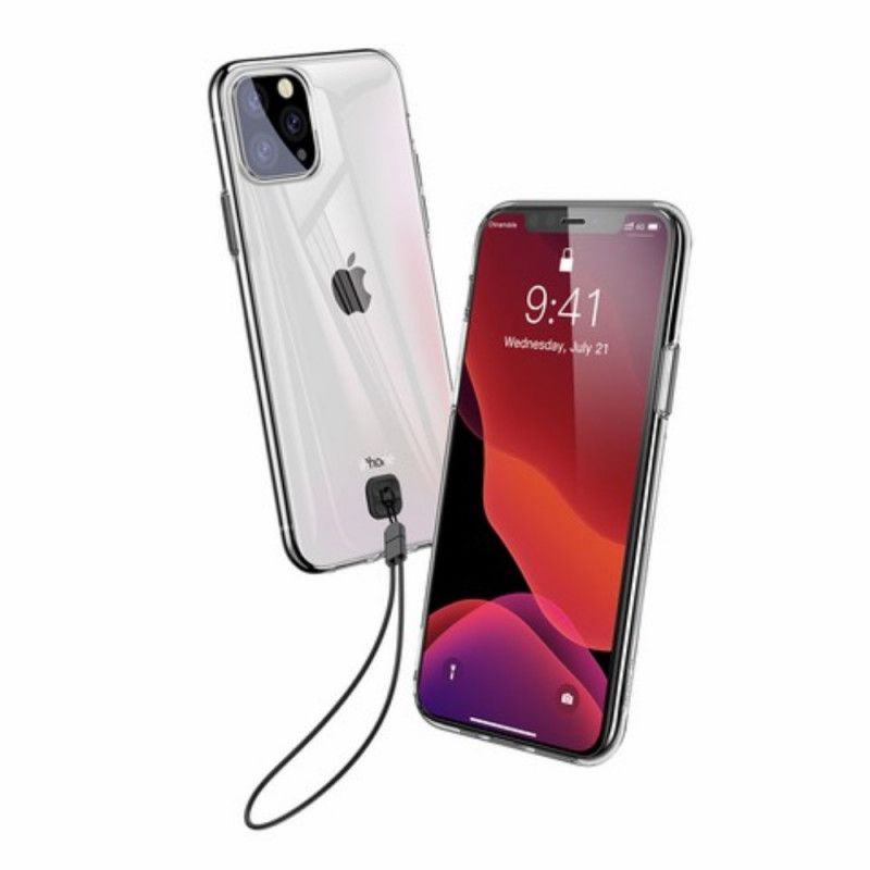 Hoesje iPhone 11 Pro Max Transparant Zwart Transparante Baseus Met Riem