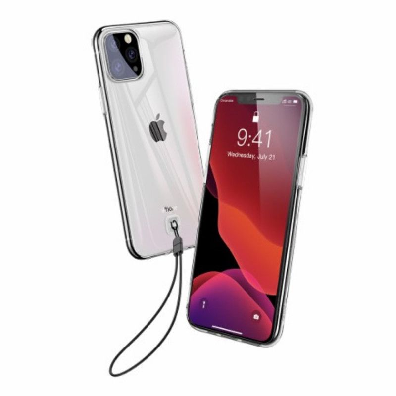 Hoesje iPhone 11 Pro Max Transparant Zwart Transparante Baseus Met Riem