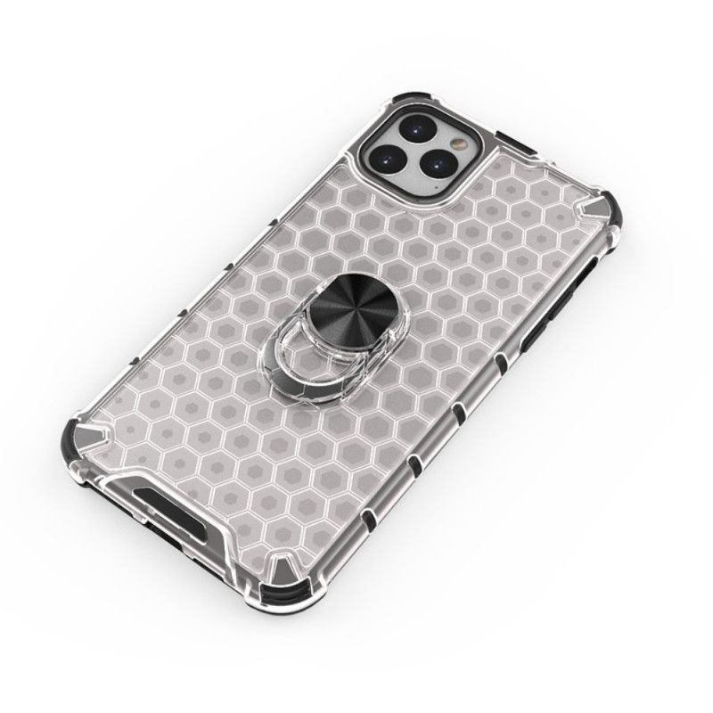 Hoesje iPhone 11 Pro Max Wit Zwart Honingraatstijl Met Ring