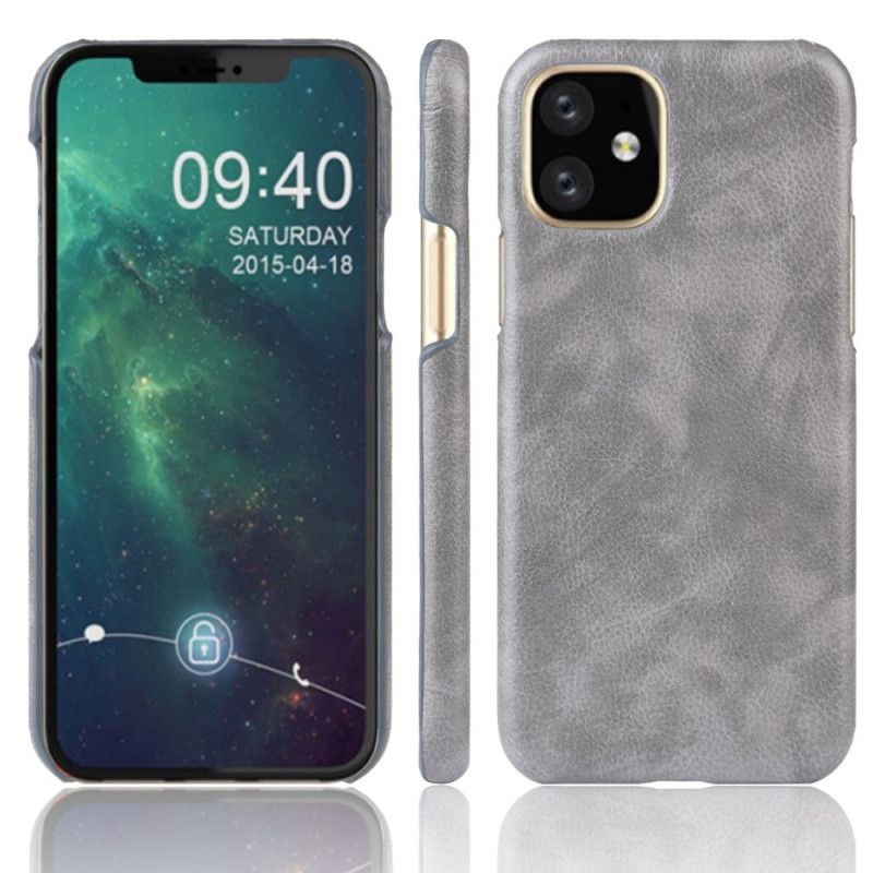 Hoesje voor iPhone 11 Pro Max Grijs Zwart Lychee Leereffect