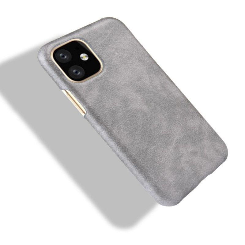 Hoesje voor iPhone 11 Pro Max Grijs Zwart Lychee Leereffect