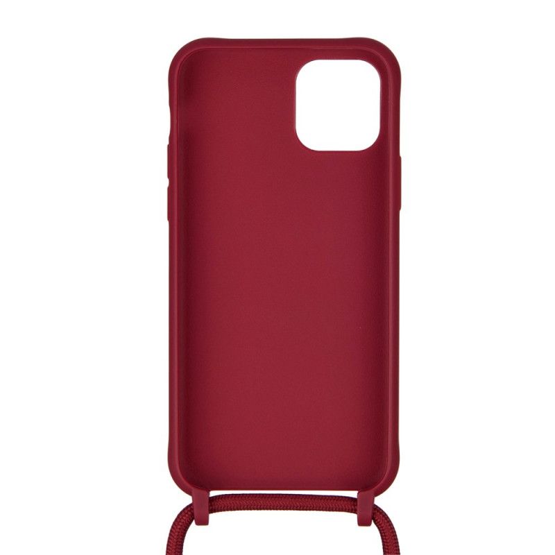 Hoesje voor iPhone 11 Pro Max Rood Zwart Met Flexibel Siliconen Koord