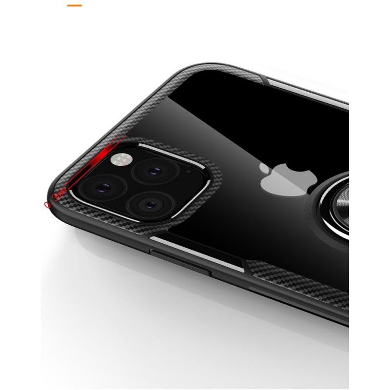 Hoesje voor iPhone 11 Pro Max Rood Zwart Steunring Met Randen In Metaaleffect