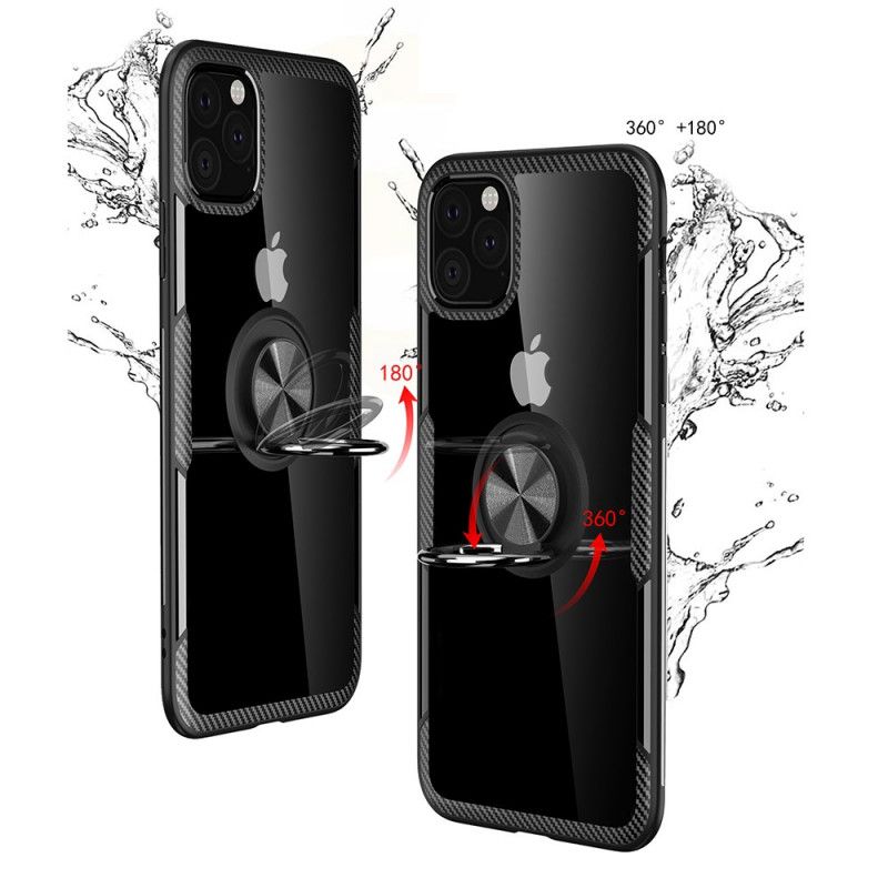 Hoesje voor iPhone 11 Pro Max Rood Zwart Steunring Met Randen In Metaaleffect