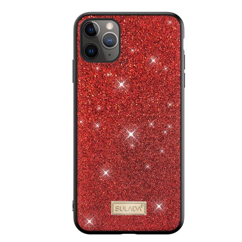 Hoesje voor iPhone 11 Pro Max Rood Zwart Sulada Glitter