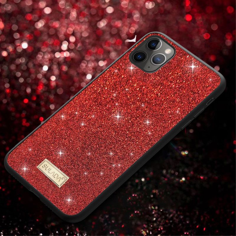 Hoesje voor iPhone 11 Pro Max Rood Zwart Sulada Glitter