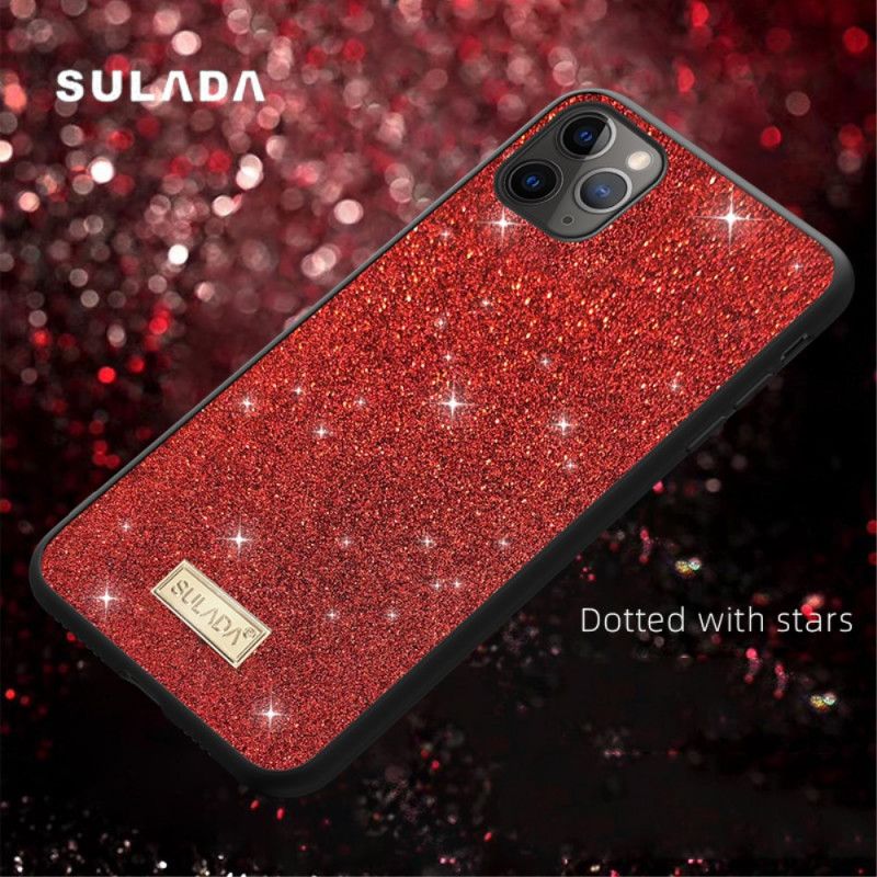 Hoesje voor iPhone 11 Pro Max Rood Zwart Sulada Glitter