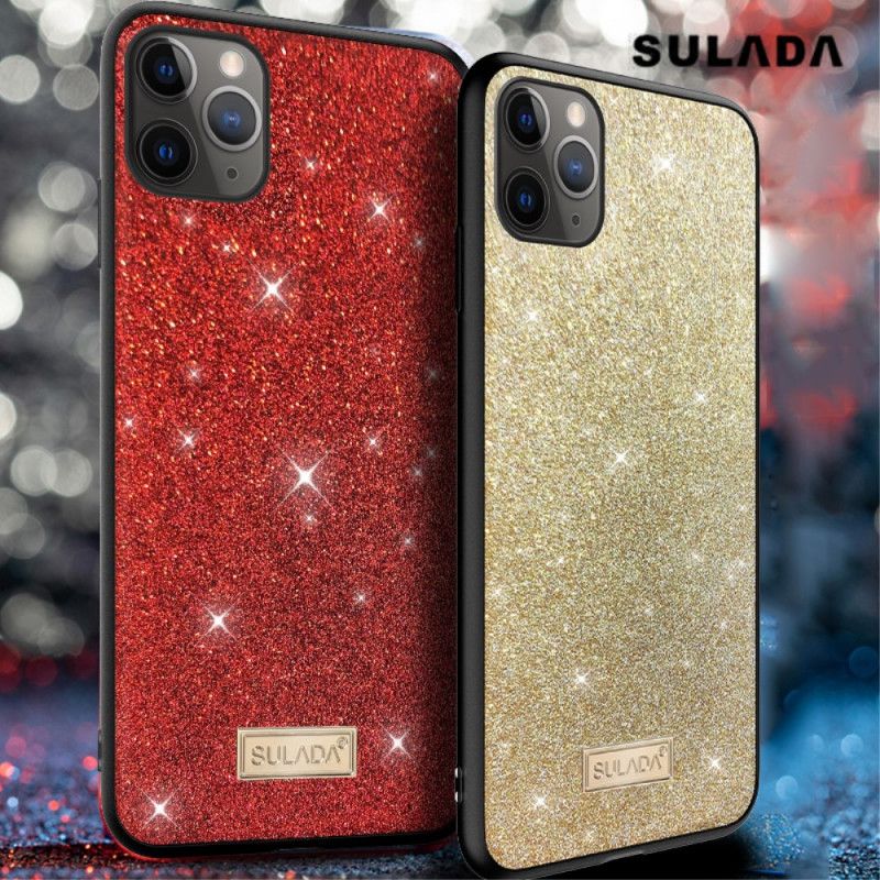 Hoesje voor iPhone 11 Pro Max Rood Zwart Sulada Glitter