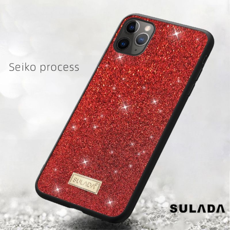 Hoesje voor iPhone 11 Pro Max Rood Zwart Sulada Glitter