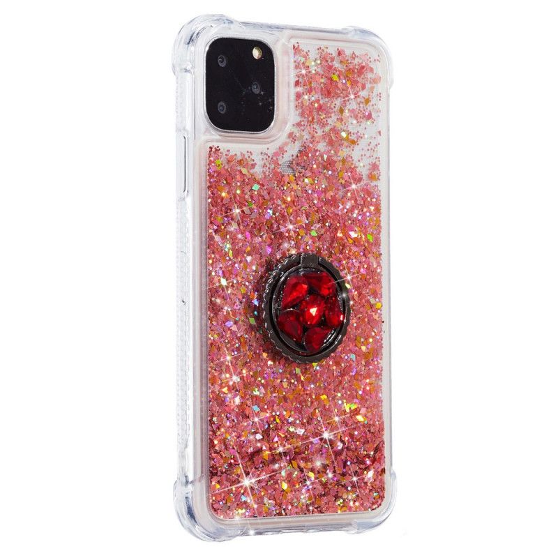 Hoesje voor iPhone 11 Pro Max Roze Rood Pailletten Met Steunring