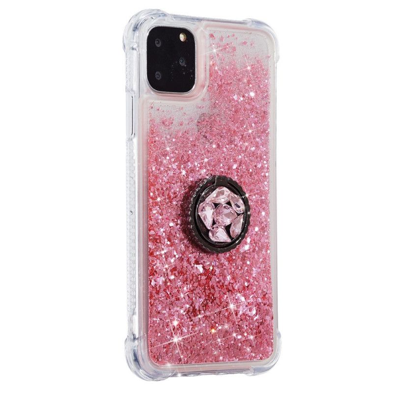 Hoesje voor iPhone 11 Pro Max Roze Rood Pailletten Met Steunring