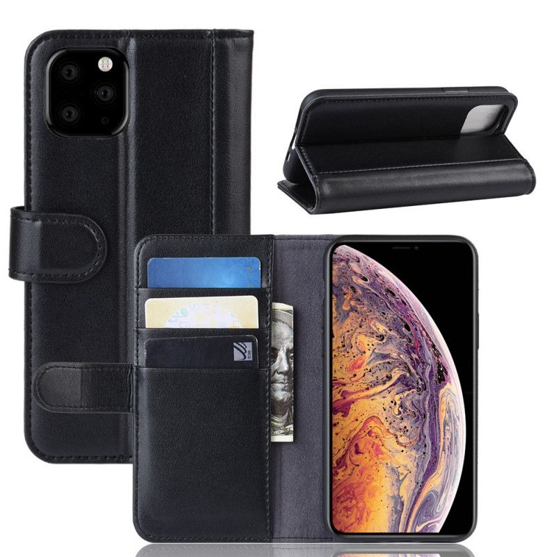 Leren Hoesje iPhone 11 Pro Max Bruin Zwart Telefoonhoesje Echt Leer