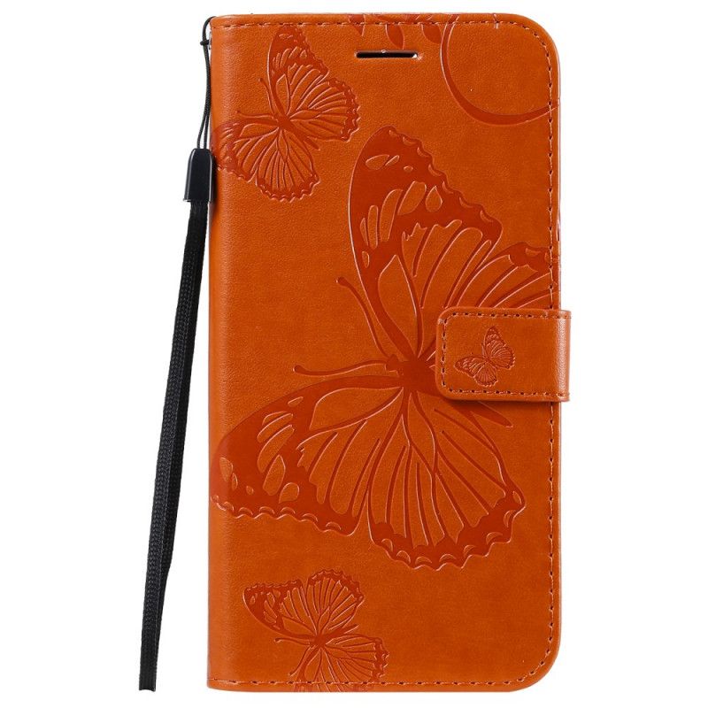 Leren Hoesje iPhone 11 Pro Max Groen Oranje Reuze String Vlinders