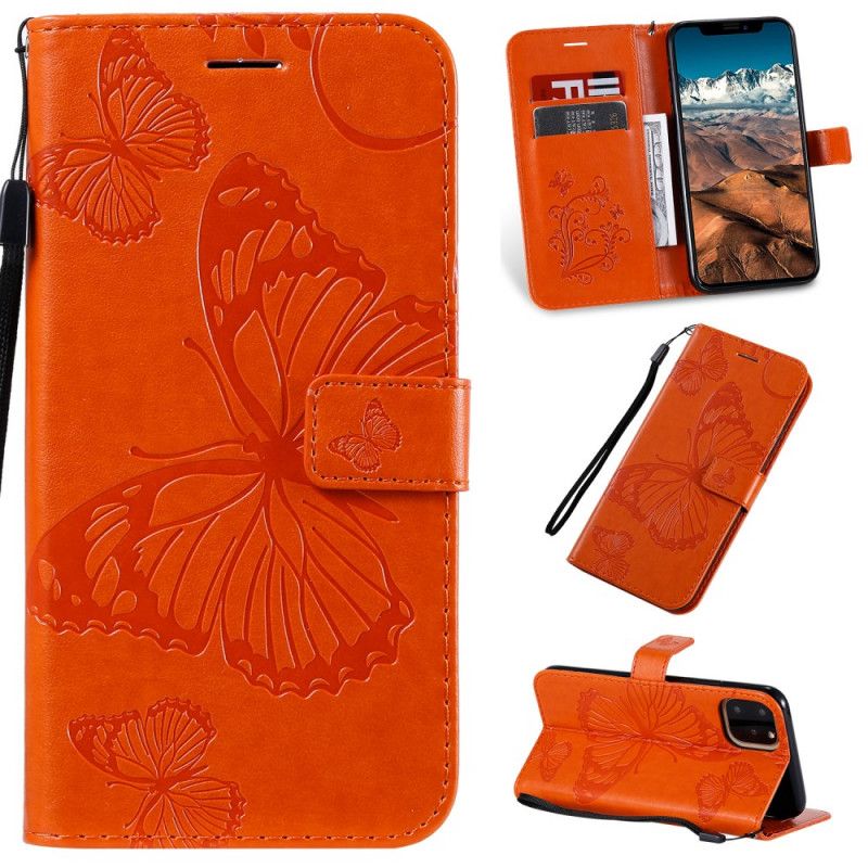 Leren Hoesje iPhone 11 Pro Max Groen Oranje Reuze String Vlinders