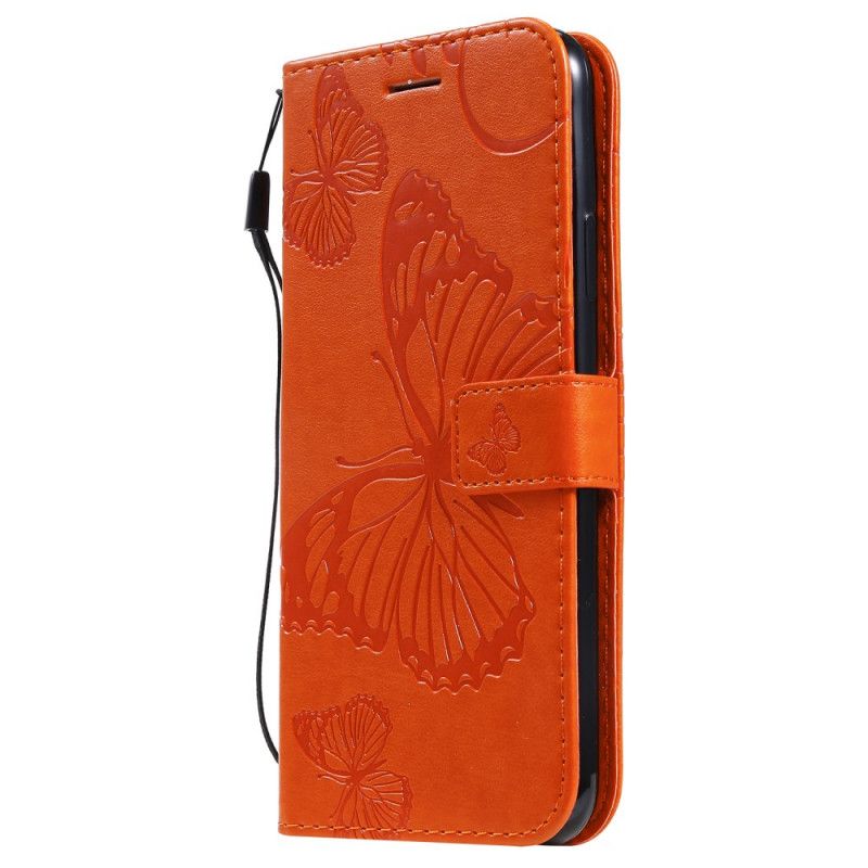 Leren Hoesje iPhone 11 Pro Max Groen Oranje Reuze String Vlinders