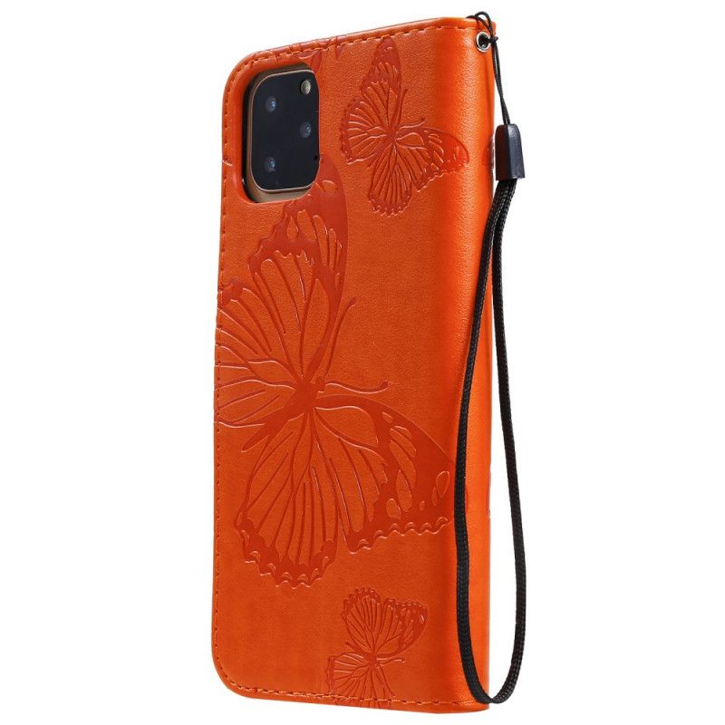 Leren Hoesje iPhone 11 Pro Max Groen Oranje Reuze String Vlinders