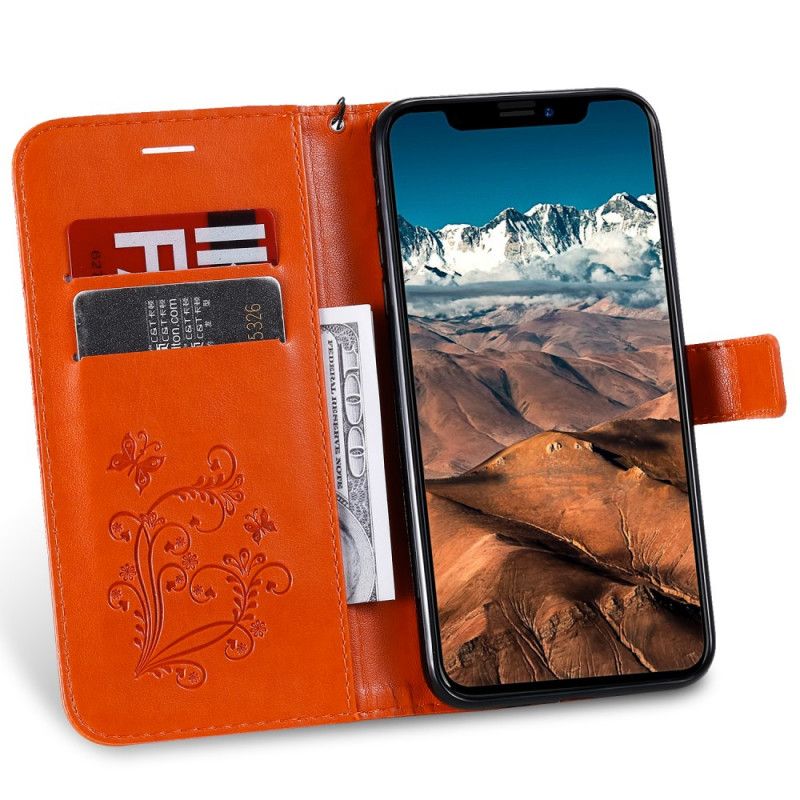 Leren Hoesje iPhone 11 Pro Max Groen Oranje Reuze String Vlinders