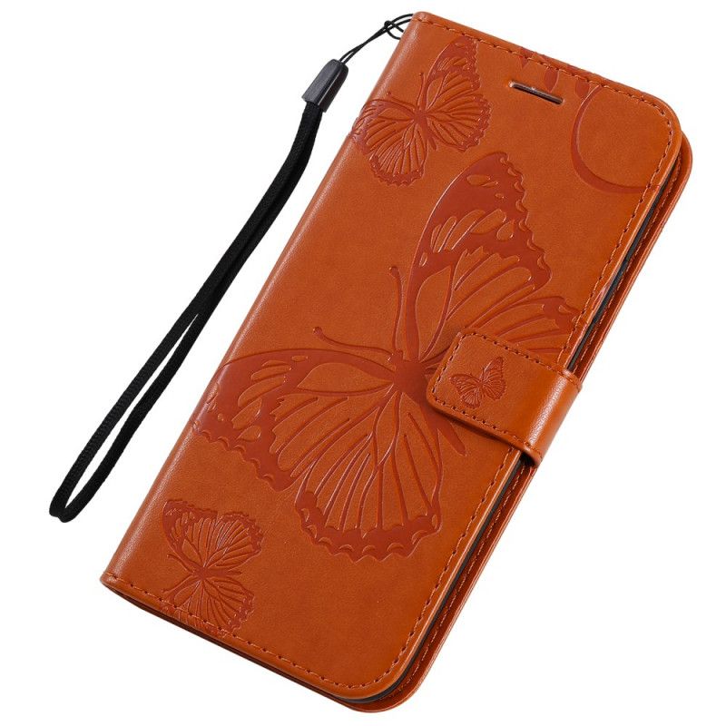 Leren Hoesje iPhone 11 Pro Max Groen Oranje Reuze String Vlinders