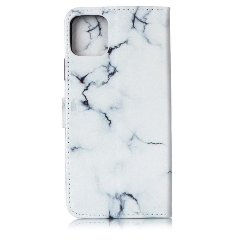 Leren Hoesje iPhone 11 Pro Max Wit Zwart Marmer