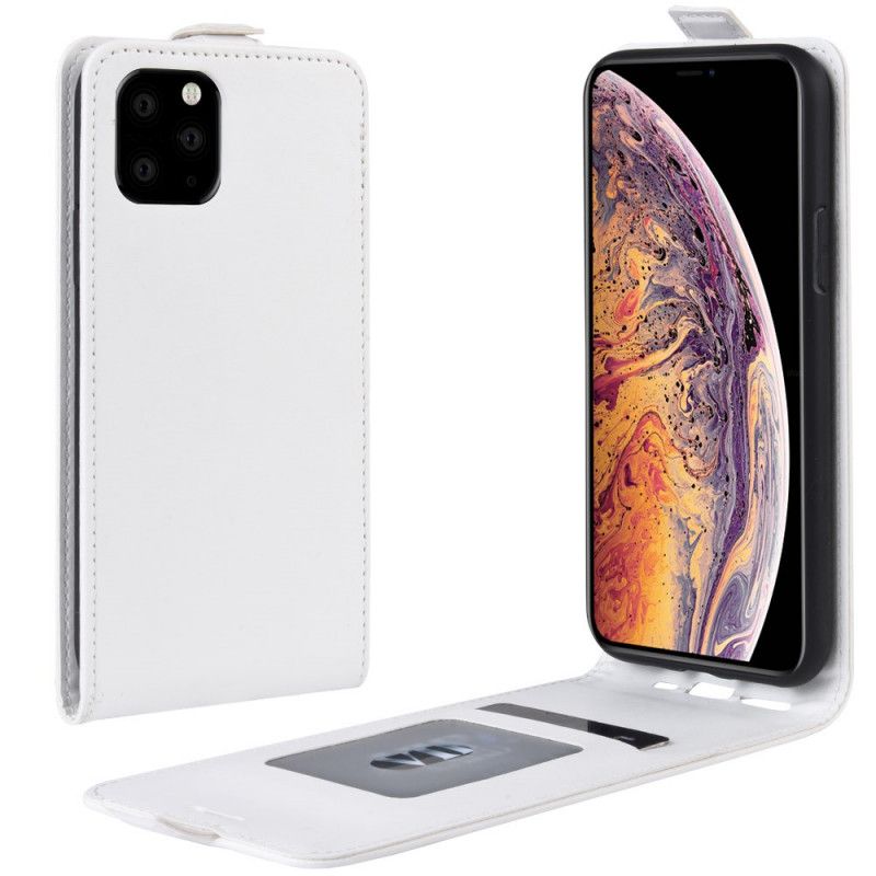 Leren Hoesje iPhone 11 Pro Max Wit Zwart Vouwledereffect