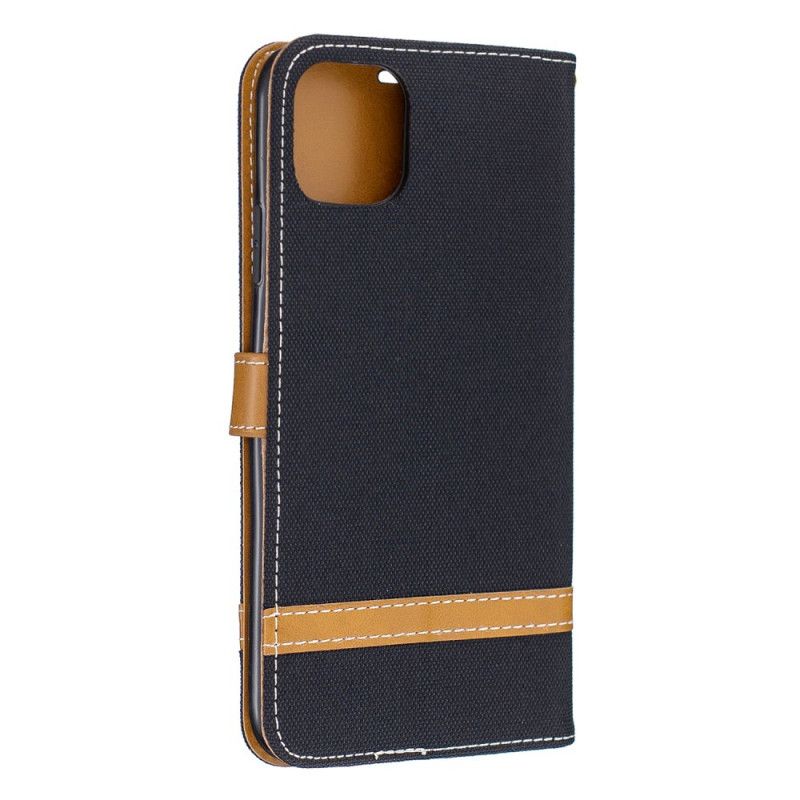 Leren Hoesje voor iPhone 11 Pro Max Grijs Zwart Stof En Leereffect Met String