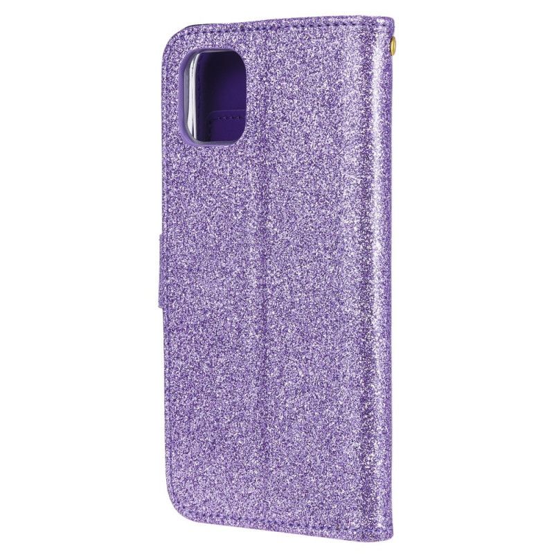 Leren Hoesje voor iPhone 11 Pro Max Wit Pailletten En Diamanten