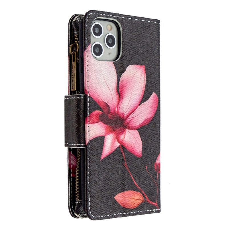 Leren Hoesje voor iPhone 11 Pro Max Wit Zwart Bloemenzak Met Ritssluiting