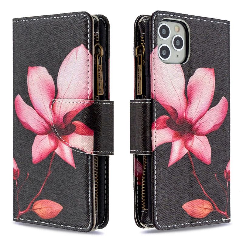 Leren Hoesje voor iPhone 11 Pro Max Wit Zwart Bloemenzak Met Ritssluiting