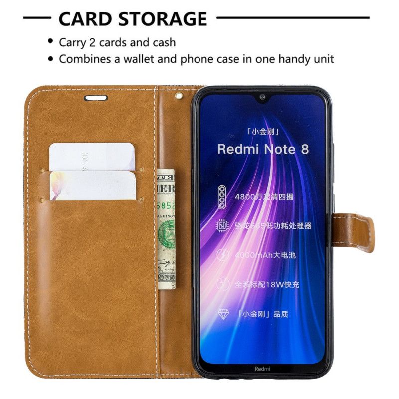 Bescherming Hoesje Xiaomi Redmi Note 8 Grijs Zwart Stof En Leereffect Met String