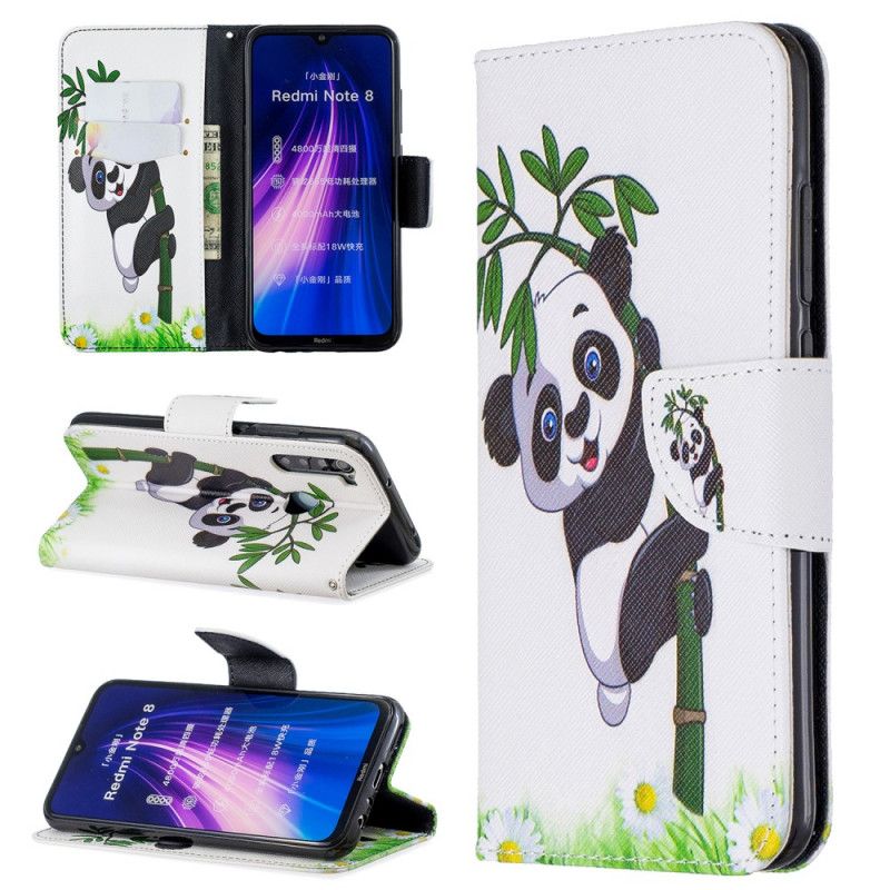 Cover Folio-hoesje Xiaomi Redmi Note 8 Telefoonhoesje Panda Op Bamboe