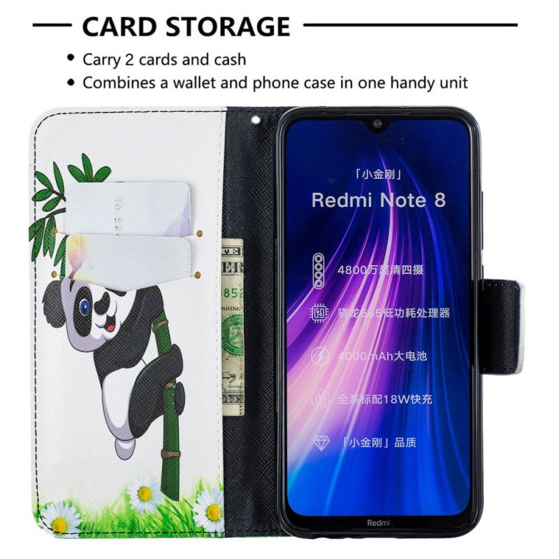 Cover Folio-hoesje Xiaomi Redmi Note 8 Telefoonhoesje Panda Op Bamboe