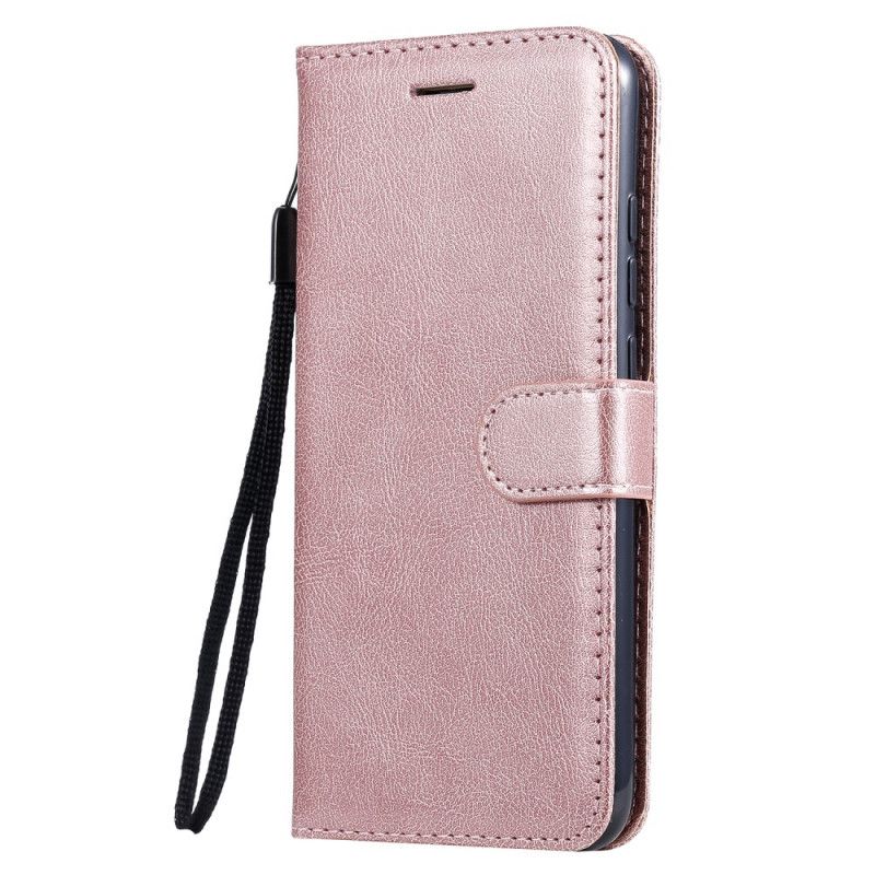 Flip Case Leren Xiaomi Redmi Note 8 Donkerblauw Zwart Leereffect Met Riem