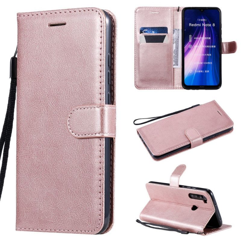 Flip Case Leren Xiaomi Redmi Note 8 Donkerblauw Zwart Leereffect Met Riem