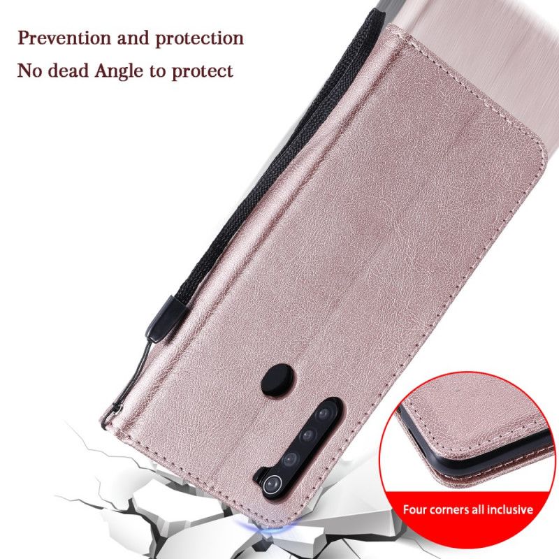 Flip Case Leren Xiaomi Redmi Note 8 Donkerblauw Zwart Leereffect Met Riem