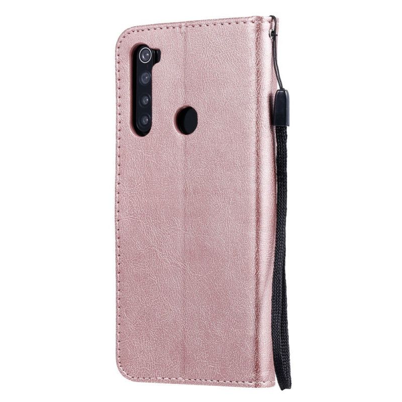 Flip Case Leren Xiaomi Redmi Note 8 Donkerblauw Zwart Leereffect Met Riem